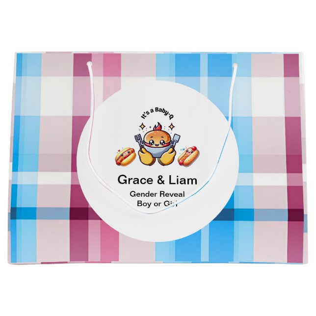 Cute Kawaii Baby-Q Gender Reveal Party  Large Gift Bag (Front)