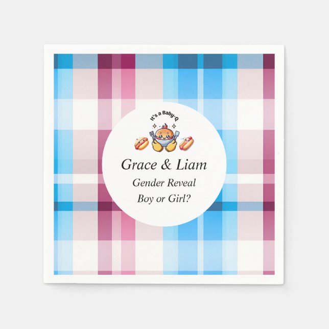 Cute Kawaii Baby-Q Gender Reveal Party Napkin (Front)