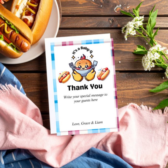 Cute Kawaii Baby-Q Gender Reveal Party Thank You Card (Creator Uploaded)