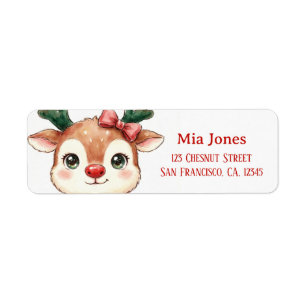 Cute Kawaii Baby Reindeer Christmas Personalised Return Address Label