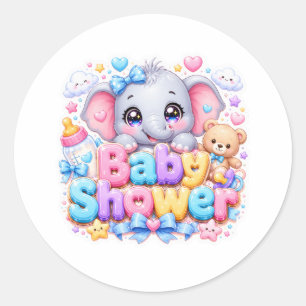 Cute Kawaii Baby Shower Elephant Pastel Pink Teddy Classic Round Sticker