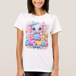 Cute Kawaii Baby Shower Elephant Pastel Pink Teddy T-Shirt