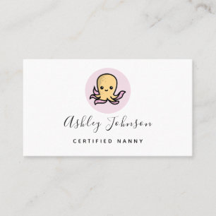 Cute Kawaii Baby Squid Octopus Certified Nanny Fun Business Card
