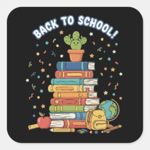 Cute Kawaii Back To School Books Square Sticker