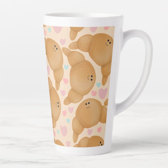 Cute Kawaii Bakery Happy Croissant Pastel Latte Mug (Right)