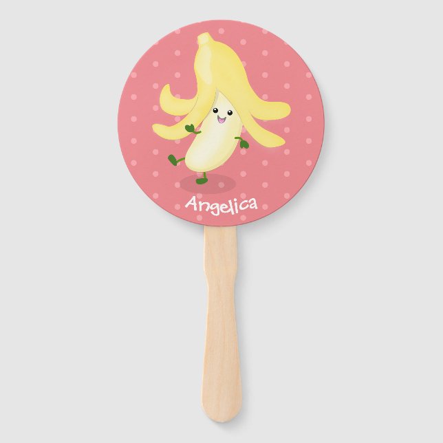Cute kawaii banana cartoon hand fan (Front)