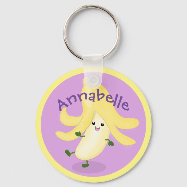 Cute kawaii banana cartoon illustration key ring (Front)