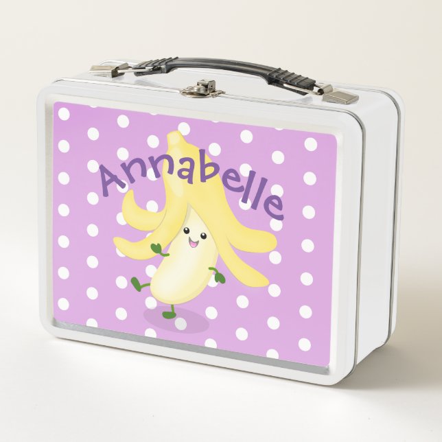 Cute kawaii banana cartoon illustration metal lunch box (Front)