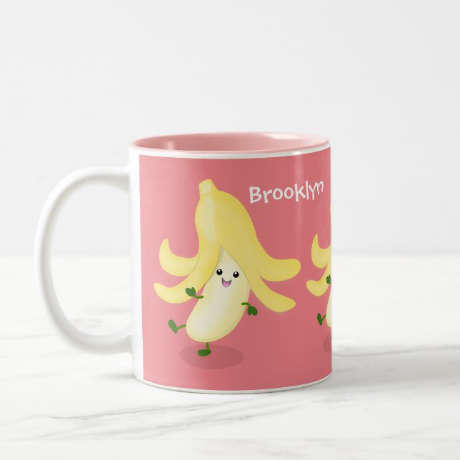 Cute kawaii banana cartoon Two-Tone coffee mug (Left)