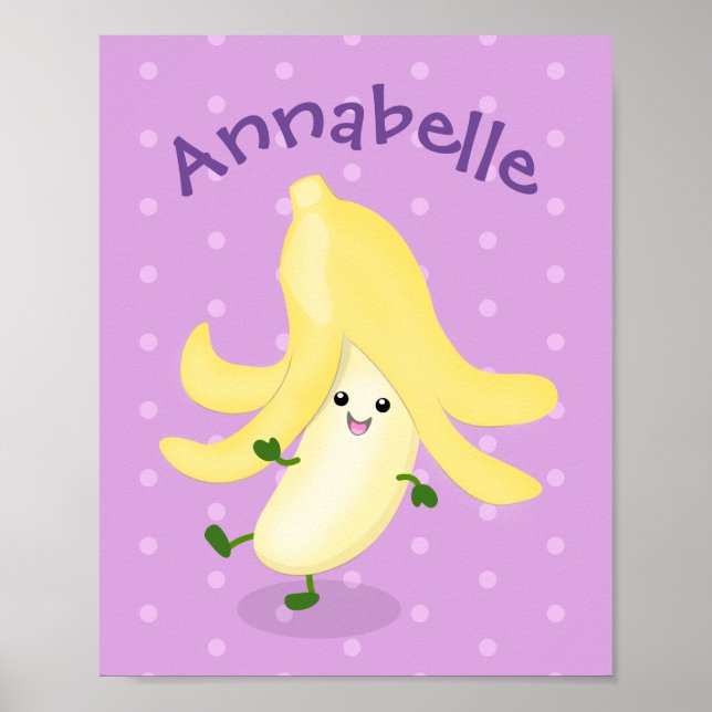 Cute kawaii banana purple cartoon illustration poster (Front)