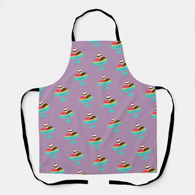 Cute Kawaii Banana Split Pattern Apron (Front)