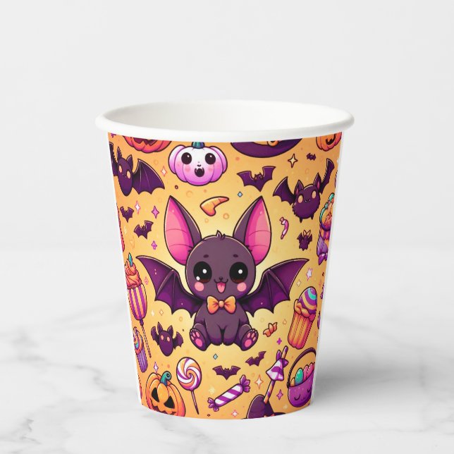 Cute kawaii bat candy halloween paper cups (Front)