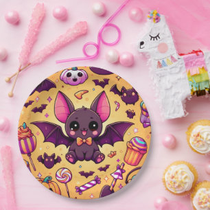 Cute kawaii bat candy halloween paper plate