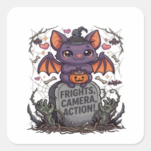 Cute Kawaii Bat Halloween Square Sticker