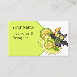 Cute Kawaii Bat with Lemonade Cocktail Business Card