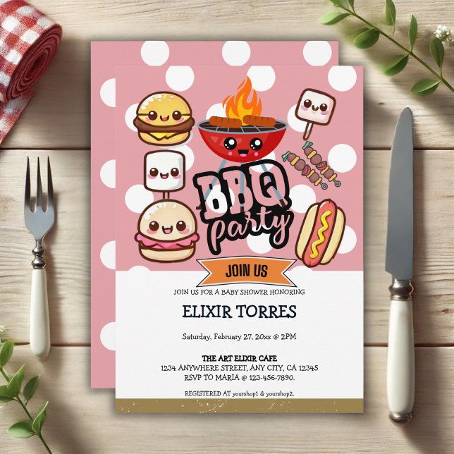Cute Kawaii BBQ Party Baby Shower Invitation (Creator Uploaded)