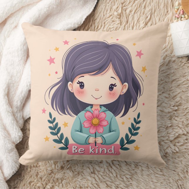Cute Kawaii "Be Kind" Illustration Cushion (Blanket)