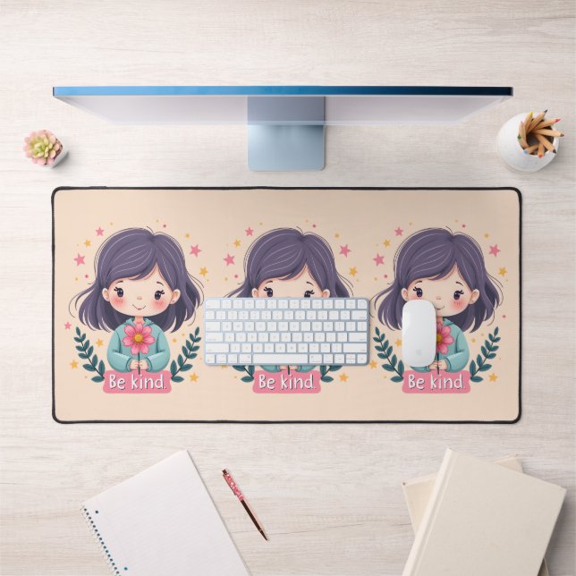 Cute Kawaii "Be Kind" Illustration Desk Mat (Office 1)
