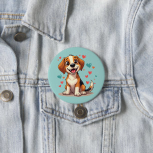 Cute Kawaii Beagle with Hearts Playful Dog 7.5 Cm Round Badge