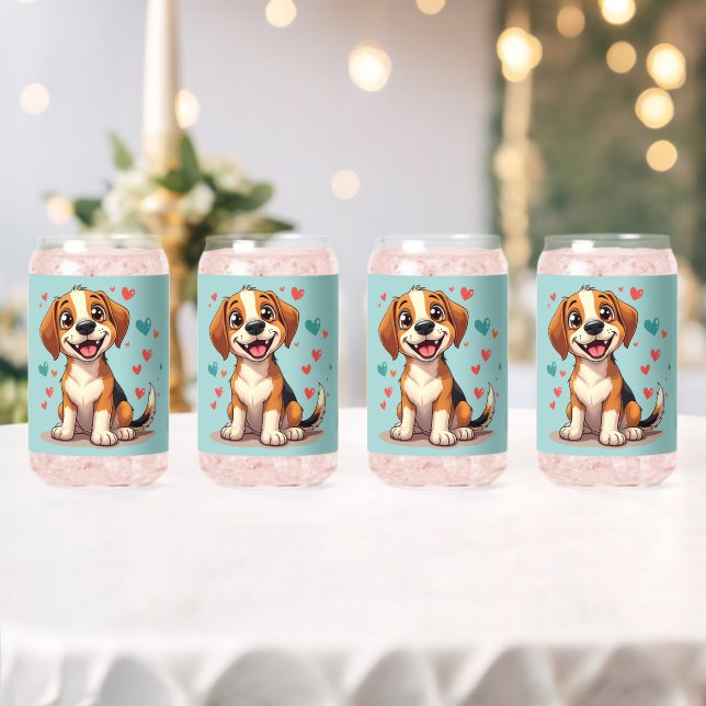 Cute Kawaii Beagle with Hearts Playful Dog Can Glass (Insitu (Wedding))