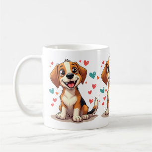 Cute Kawaii Beagle with Hearts Playful Dog Coffee Mug