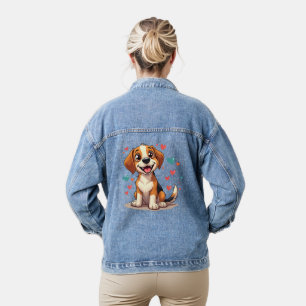 Cute Kawaii Beagle with Hearts Playful Dog Denim Jacket