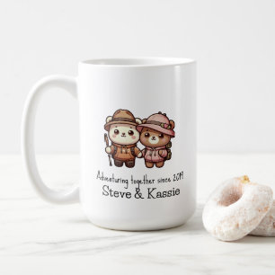 Cute Kawaii Bear Couple Adventuring Together Coffee Mug