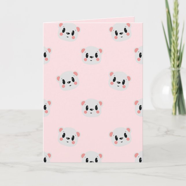 Cute Kawaii Bear Face Pattern on Pastel Pink Card (Front)