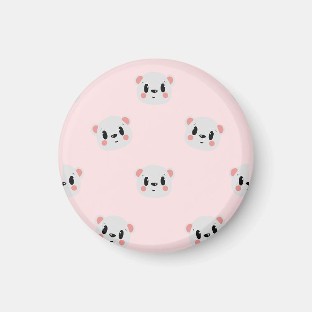 Cute Kawaii Bear Face Pattern on Pastel Pink Magnet (Front)