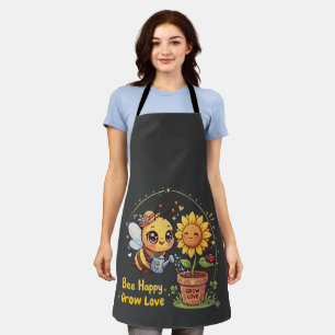 Cute Kawaii Bee Watering Sunflower Bee Happy Grow Apron