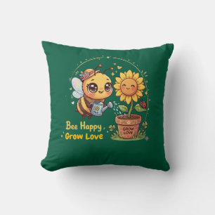 Cute Kawaii Bee Watering Sunflower Bee Happy Grow Cushion