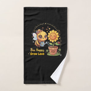 Cute Kawaii Bee Watering Sunflower Bee Happy Grow  Hand Towel