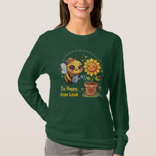 Cute Kawaii Bee Watering Sunflower Bee Happy Grow T-Shirt