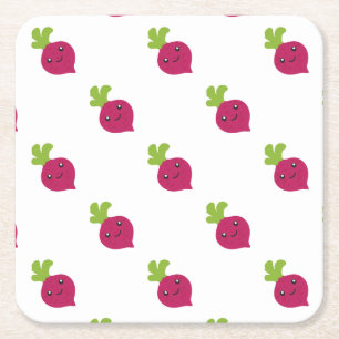 Cute Kawaii Beet Square Paper Coaster