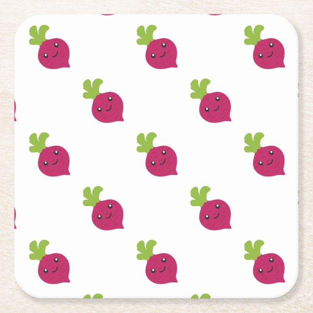 Cute Kawaii Beet Square Paper Coaster (Front)