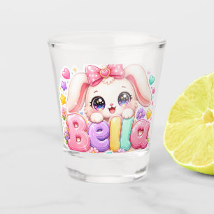 Cute Kawaii Bella Bunny Name Pastel Pink Floral Bu Shot Glass