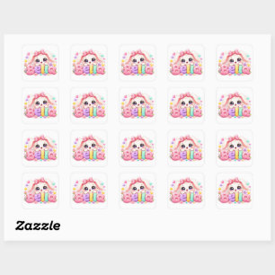Cute Kawaii Bella Bunny Name Pastel Pink Floral Bu Square Sticker