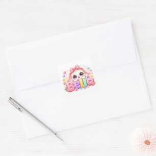 Cute Kawaii Bella Bunny Name Pastel Pink Floral Bu Square Sticker