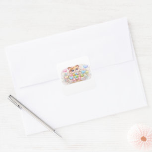 Cute Kawaii Best Wishes Cat Pastel Pink Floral Gre Square Sticker