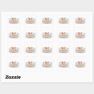Cute Kawaii Best Wishes Cat Pastel Pink Floral Gre Square Sticker