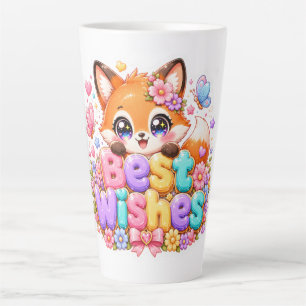 Cute Kawaii Best Wishes Fox Name Pastel Pink Flora Latte Mug