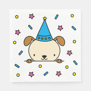 Cute Kawaii Birthday Dog Confetti Stars Luncheon Napkin