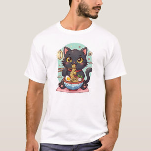 Cute Kawaii Black Cat Anime Graphic T-Shirt