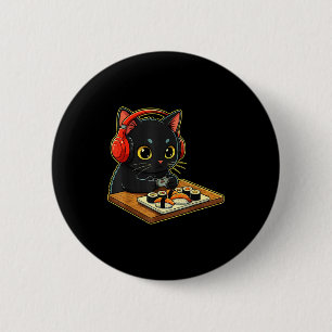 Cute Kawaii Black Cat Funny Sushi Retro Japanese C 6 Cm Round Badge