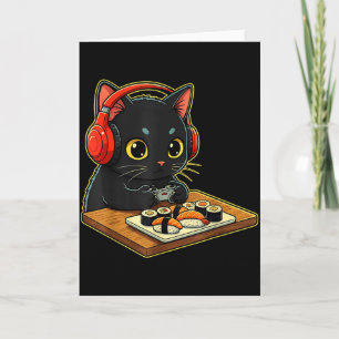 Cute Kawaii Black Cat Funny Sushi Retro Japanese C Card