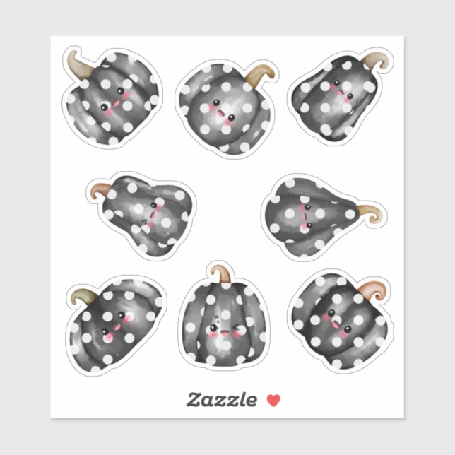Cute Kawaii Black Polkadot Pumpkins Fall Halloween (Sheet)