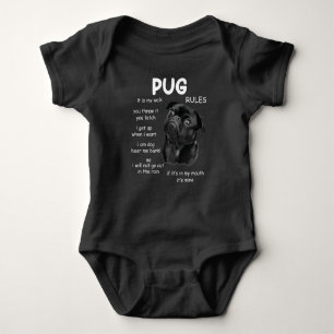 Cute Kawaii Black Pug Dog Gift For Pet Lover Baby Bodysuit