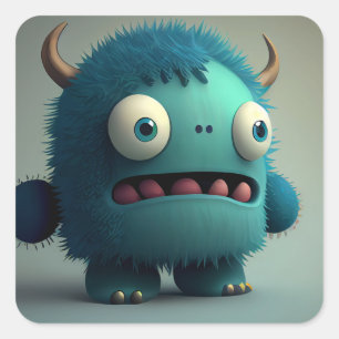 Cute Kawaii Blue 3D Monster Square Sticker