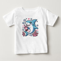 Cute Kawaii Blue Happy Shark Pink Bubble Tea