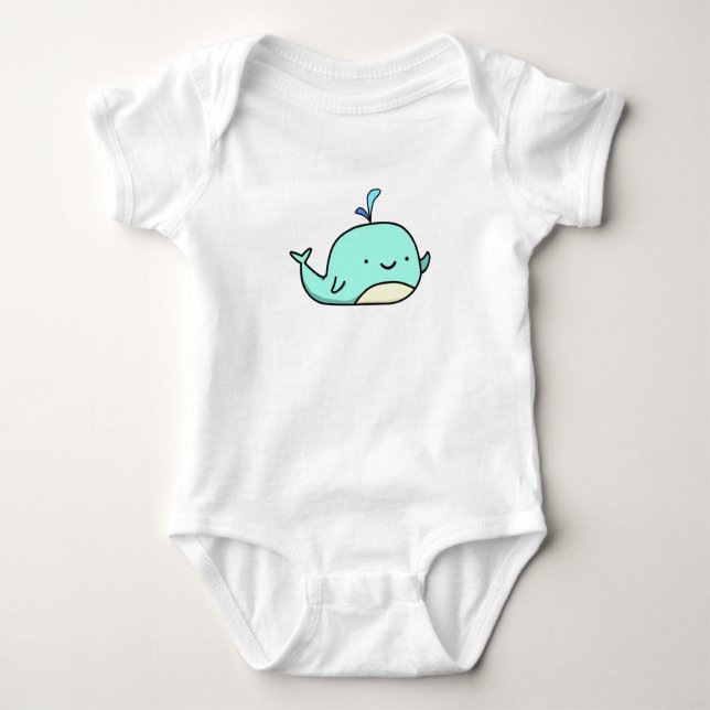 Cute Kawaii Blue Whale Baby Bodysuit (Front)